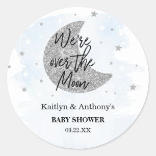 Over de maan Baby shower voor jongens Ronde Sticker