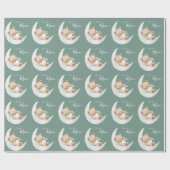 Over de Maan Beer Baby Shower Cadeaupapier (Vlak)