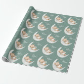 Over de Maan Beer Baby Shower Cadeaupapier (Uitgerold)