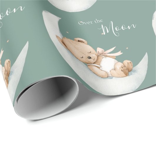 Over de Maan Beer Baby Shower Cadeaupapier (Rol Hoek)
