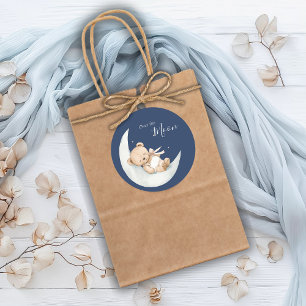 Over de Maan Beer Blauwe Baby Shower Ronde Sticker
