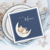 Over de Maan Beer Navy Blauwe Baby Shower