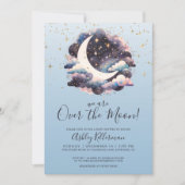 Over de Maan Blauw Baby shower Kaart (Voorkant)