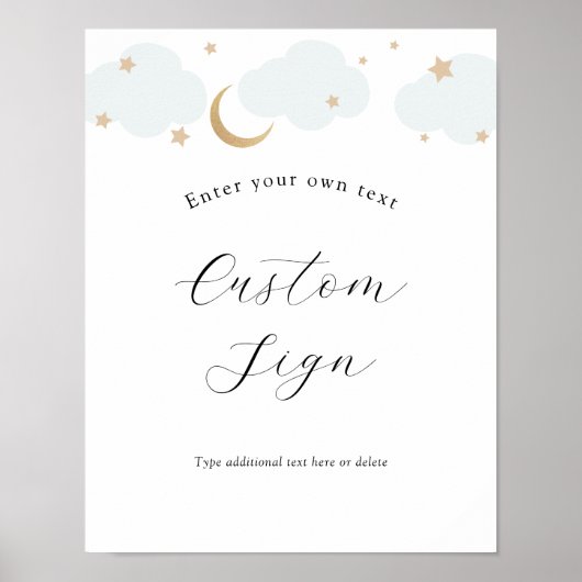 Over de Maan Blauw Custom Text Sign Poster (Voorkant)