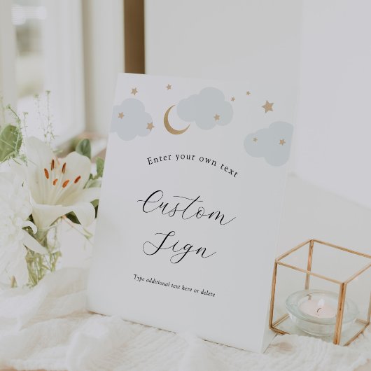 Over de Maan Blauw Custom Text Sign Reclamebord Met Voetstuk