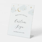 Over de Maan Blauw Custom Text Sign Reclamebord Met Voetstuk (Voorkant)