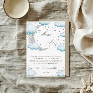 Over de Maan Blauwe Jongens Baby Shower Welkom Bedankkaart