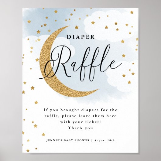 Over de Maan Blauwe Luier Raffle Display Douche Poster (Voorkant)