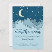Over de Maan Blauwe Sterren Jongens Baby Shower Kaart (Voorkant)