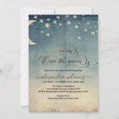 Over de Maan Blauwe Waterverf Baby Shower Kaart (Voorkant)