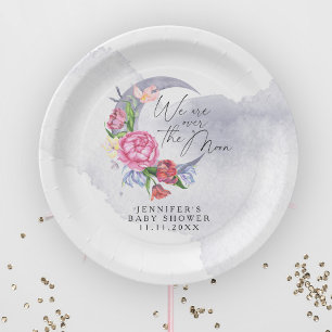 Over de maan Bloemen baby shower Papieren Bordje
