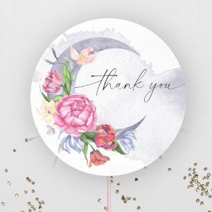 Over de maan Bloemen babyshower bedankt Ronde Sticker