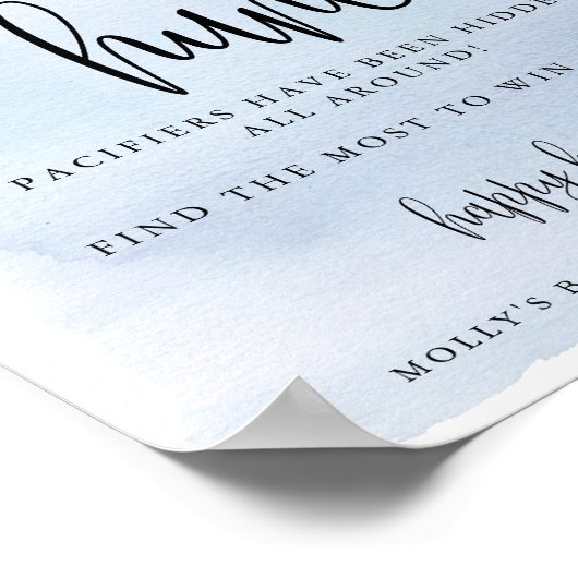 Over de maan, Blue Baby shower Pacifier Hunt Game Poster (Hoek)