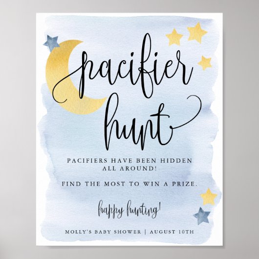 Over de maan, Blue Baby shower Pacifier Hunt Game Poster (Voorkant)