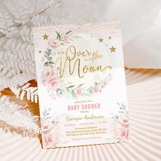 Over de maan | Blush Pink Gold Girl Baby shower Kaart
