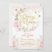 Over de maan | Blush Pink Gold Girl Baby shower Kaart (Voorkant)