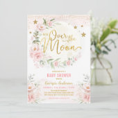 Over de maan | Blush Pink Gold Girl Baby shower Kaart (Staand voorkant)
