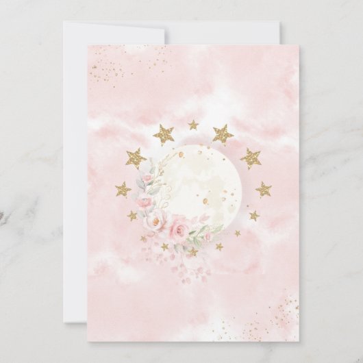 Over de maan | Blush Pink Gold Girl Baby shower Kaart (Achterkant)