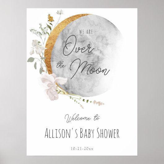 Over de maan boho genderneutraal welkomstbord poster (Voorkant)