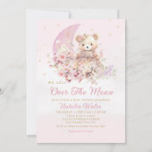 Over de maan Boho Teddy Bear Meisje Baby shower Kaart (Voorkant)