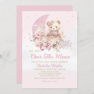 Over de maan Boho Teddy Bear Meisje Baby shower Kaart