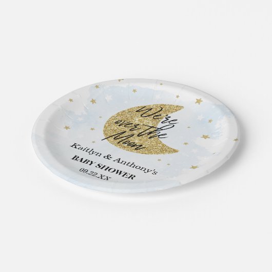 Over de maan | Bord voor Baby shower van jongens (Gekanteld)