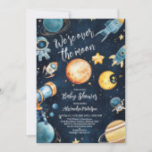Over de Maan Celestial Baby shower Navy Kaart (Voorkant)