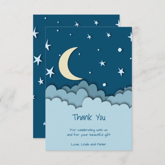 Over de maan donkerblauw! Dank u Baby shower Bedankkaart (Voorkant / Achterkant)