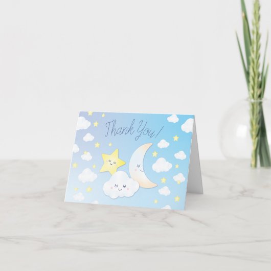 Over de Maan en Sterren Baby shower Bedankkaart (Voorkant)