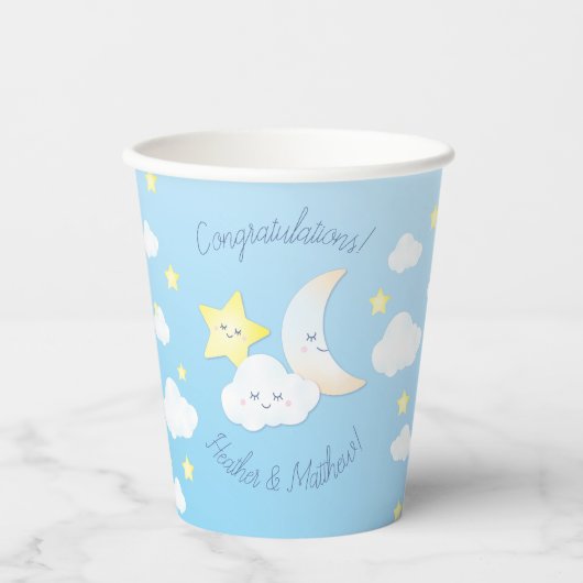 Over de Maan en Sterren Baby shower Papieren Bekers (Voorkant)