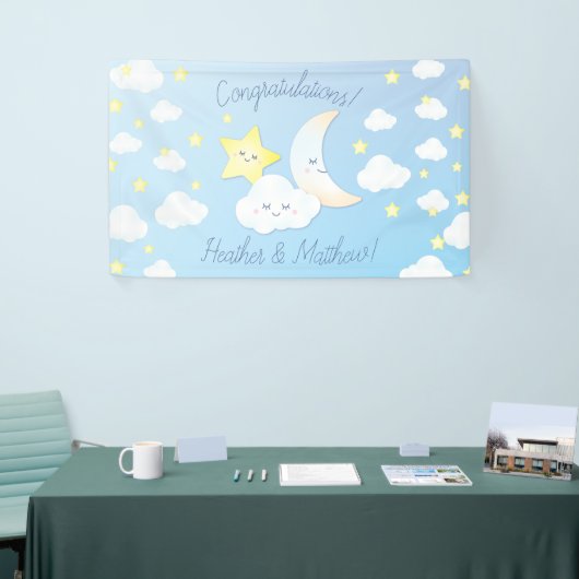 Over de Maan en Sterren Baby shower Spandoek (Beurs)