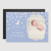 Over de maan en sterren geboorteaankondiging Baby Magnetische Uitnodiging (Voorkant / Achterkant)