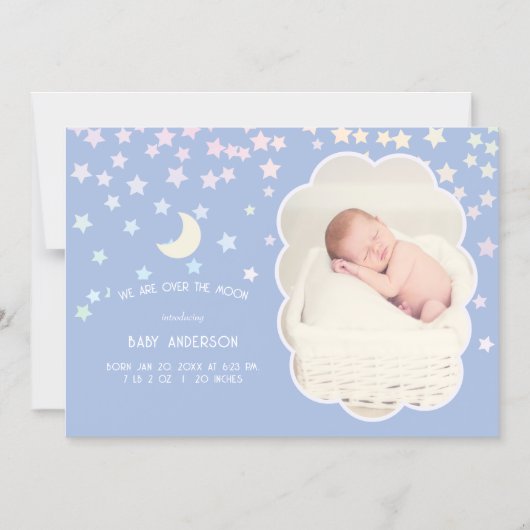 Over de maan en sterren geboorteaankondiging Baby Magnetische Uitnodiging (Voorkant)