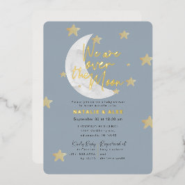 Over de maan en sterren Jongens baby shower Folie Uitnodiging