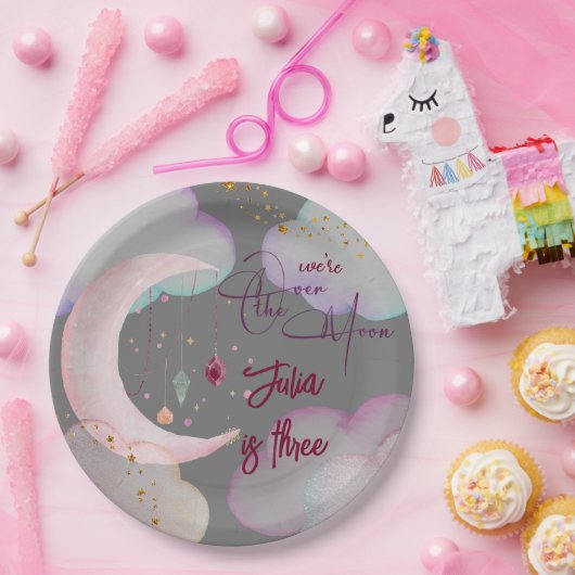Over de maan fantasie kinderen verjaardag papieren bordje (Feest)