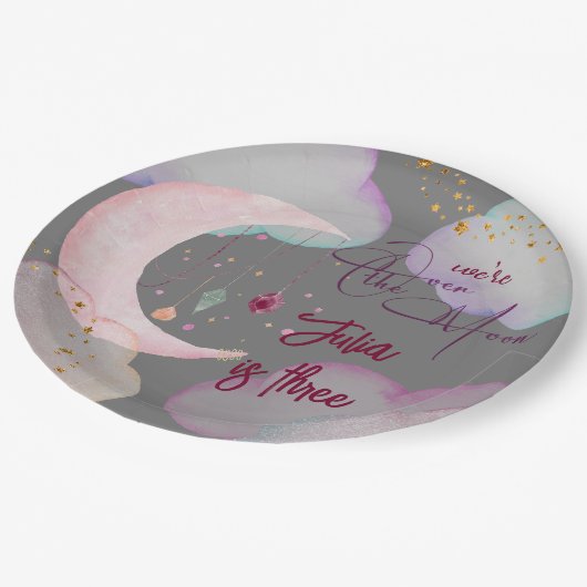 Over de maan fantasie kinderen verjaardag papieren bordje (Gekanteld)