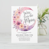 Over de maan | Floral Baby shower Kaart (Staand voorkant)