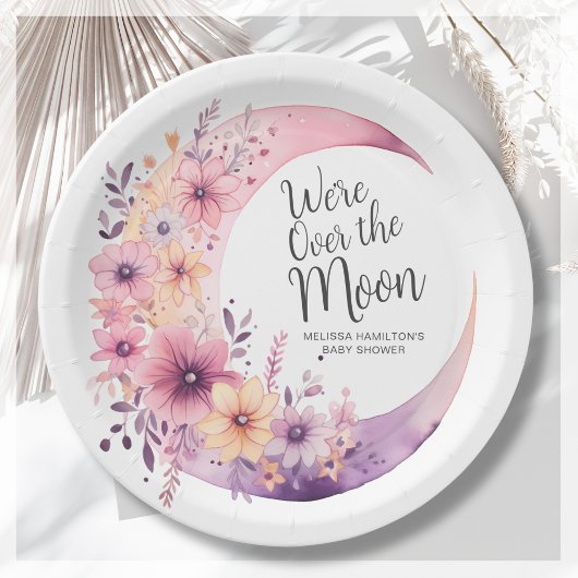 Over de maan | Floral Baby shower Papieren Bordje