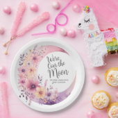 Over de maan | Floral Baby shower Papieren Bordje (Feest)