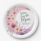 Over de maan | Floral Baby shower Papieren Bordje (Voorkant)