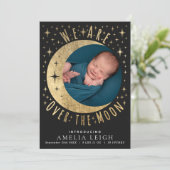 Over de maan Foto Geboorte Aankondiging Kaart (Staand voorkant)