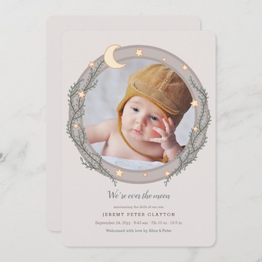 Over de Maan Foto Geboorteaankondiging Aankondiging (Voorkant / Achterkant)