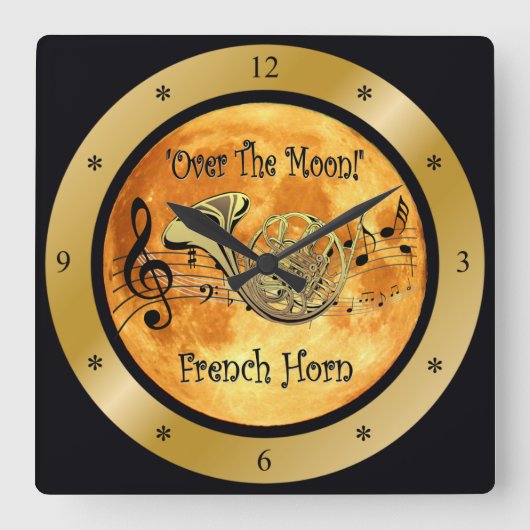 Over de maan ~ French Horn ~ Musical Scale ~ * ~ Vierkante Klok (Voorkant)