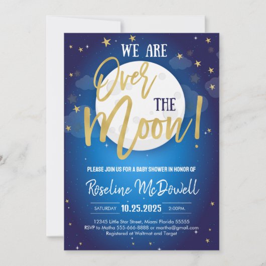 Over de Maan Galaxy Space Theme Baby shower Kaart (Voorkant)