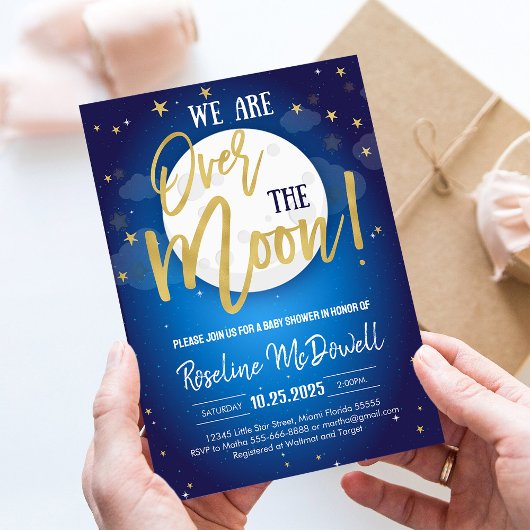 Over de Maan Galaxy Space Theme Baby shower Kaart