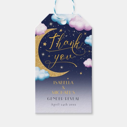Over de Maan Gender Reveal Dank U Cadeaulabel (Voorkant)