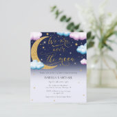 Over de maan Gender Reveal Party Uitnodiging (Staand voorkant)