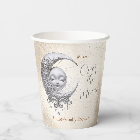 Over de maan Genderneutraal Baby shower Papieren Bekers (Achterkant)
