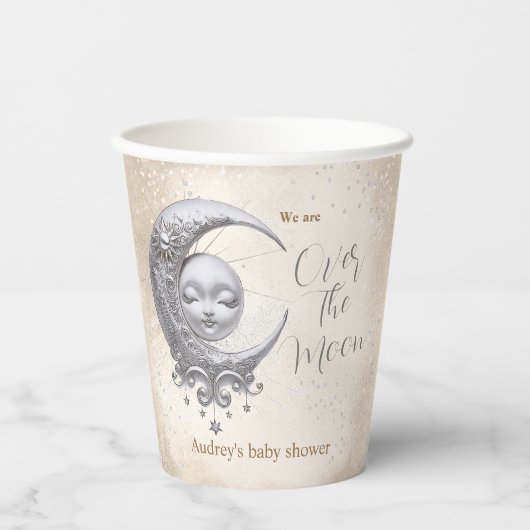Over de maan Genderneutraal Baby shower Papieren Bekers (Voorkant)