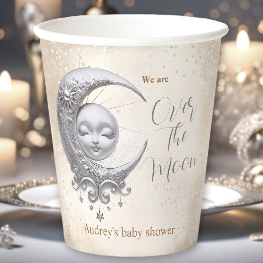 Over de maan Genderneutraal Baby shower Papieren Bekers